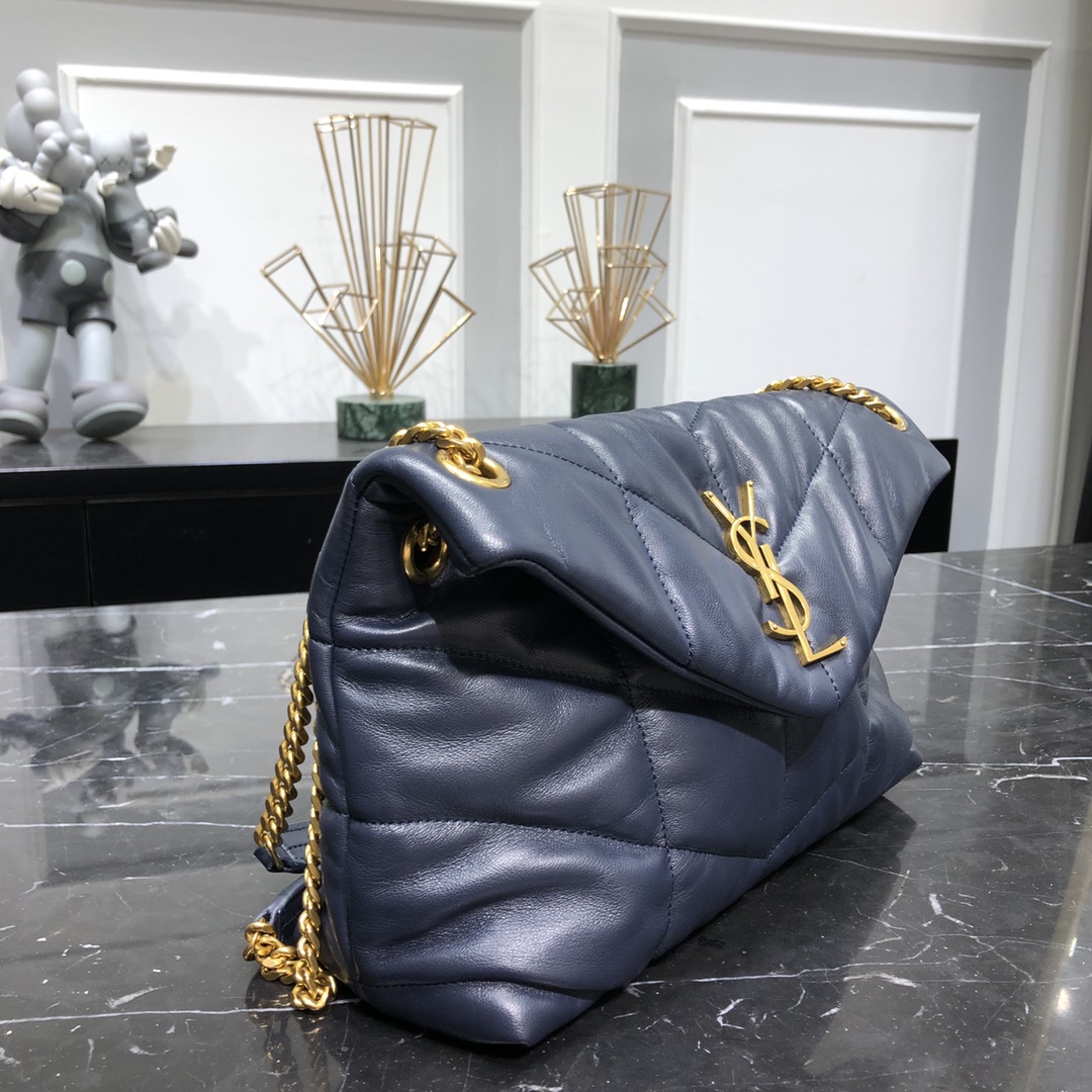 Saint Laurent Loulou Puffer Small Lambskin Shoulder Bag Handbag Dark Blue 577476 Gold